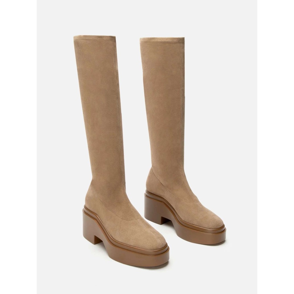 Clergerie Nova Platform Boots Tan Suede Mid Calf Architectural Womens 40 / 9.5